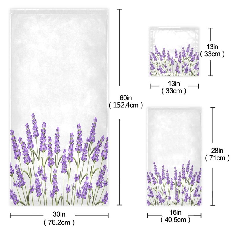 Naanle Beautiful Purple Lavender Flowers Soft Luxury Decorative Set of 3 Towels, 1 Bath Towel+1 Hand Towel+1 Washcloth, Multipurpose for Bathroom, Hotel, Gym, Spa and Beach - Image 3